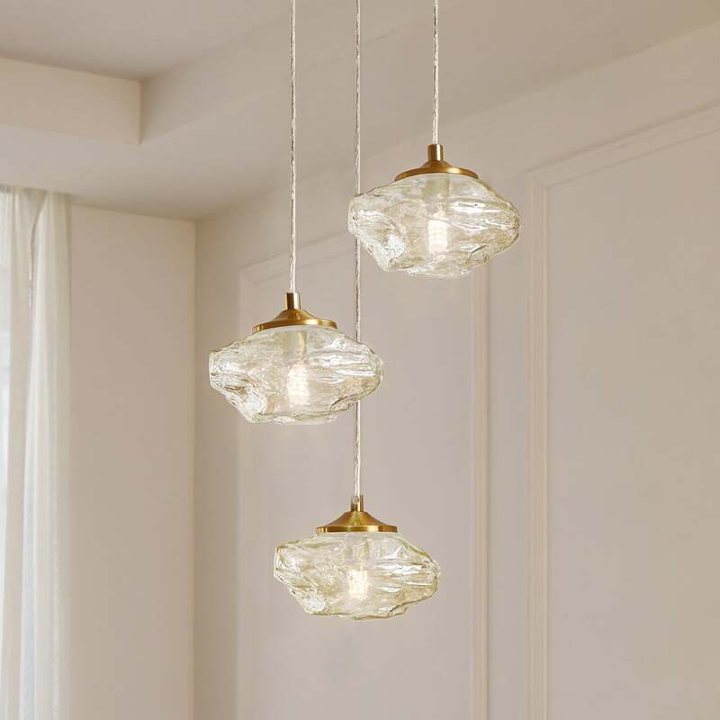 Lindby Hängelampe Piatra Hängeleuchte Deckenlampe Ø25cm 3-flg amber/messing Glas - 4251911796520