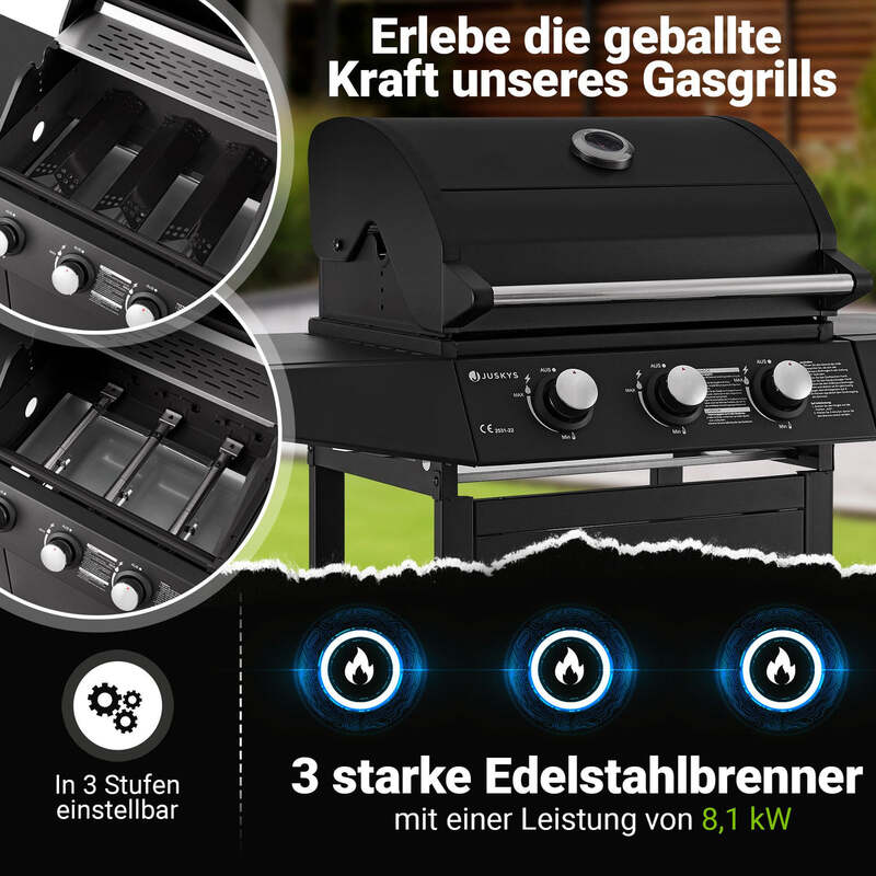 BBQ Gasgrill Louisiana Grillwagen mit 3 Brennern und Abdeckplane schwarz - 4260565523116