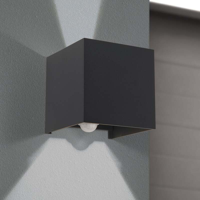 LED-Außenwandleuchte Cube-S anthrazit Metall mit Sensor 2x6W warmweiß IP54 - 9003090277162