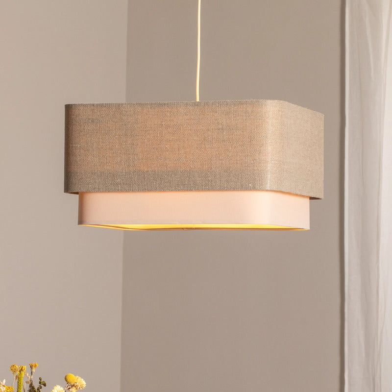 Hängeleuchte Pendelleuchte Kwadro LED E27 Lampe Leuchte beige creme Leinen - 5906742035018