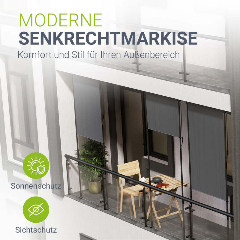 Senkrechtmarkise Barbados grau UV-beständig Sichtschutz ohne Bohren 100x310cm - 4262437183787