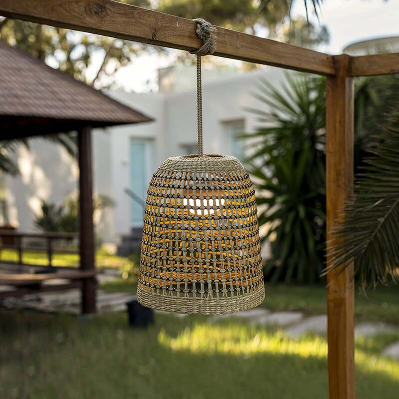 Newgarden Außenleuchte Hängeleuchte Positano LED dimmbar Seegras schwarz 35cm - 8435578504919