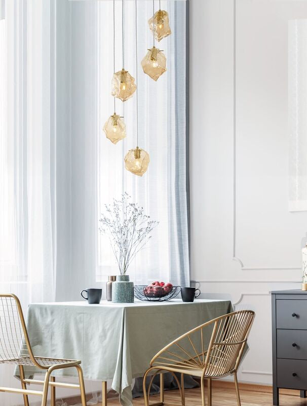 Nova Luce Pendelleuchte Hängeleuchte ODELLE E14 LED Gold dimmbar Glas 5-flammig - 5212017434401