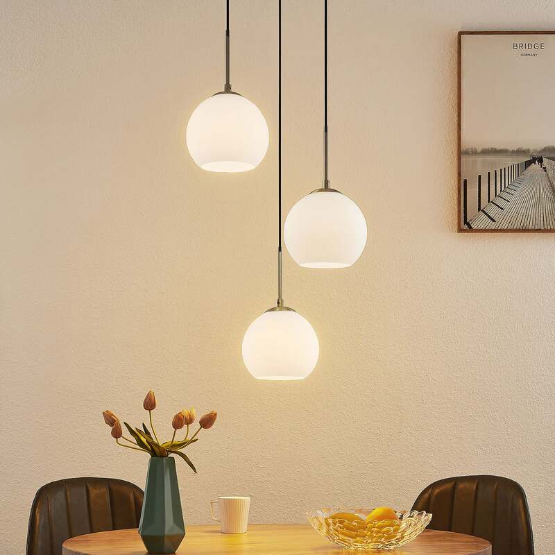 Lindby Hängelampe Hängeleuchte Jurian LED Pendelleuchte dimmbar nickel opal - 4251911727876