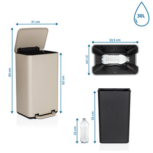 Mülleimer CLEAN BEVA 30L beige hjh OFFICE mit Soft Close Deckel 62cm hoch