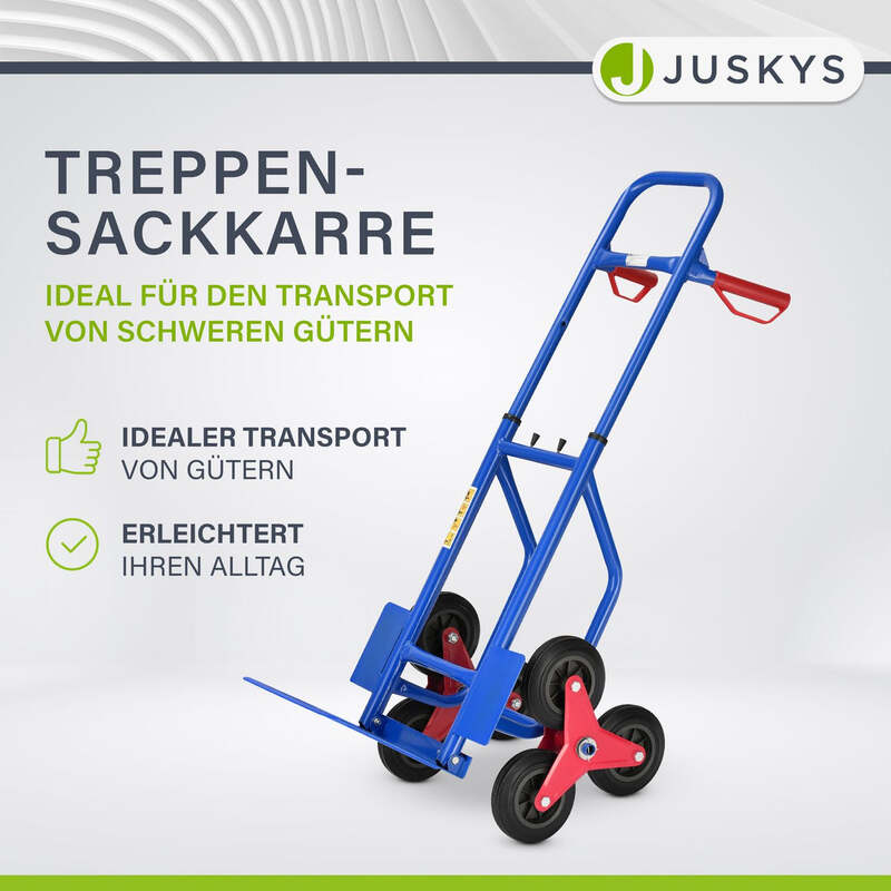 Treppensackkarre Treppenkarre klappbar bis 100 kg Stahl Kunststoff blau rot - 4260565522522
