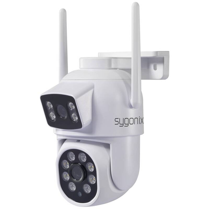 Sygonix WLAN IP Überwachungskamera 1920x1080 Pixel mit 2 Objektiven weiß IP65 - 4064161323237