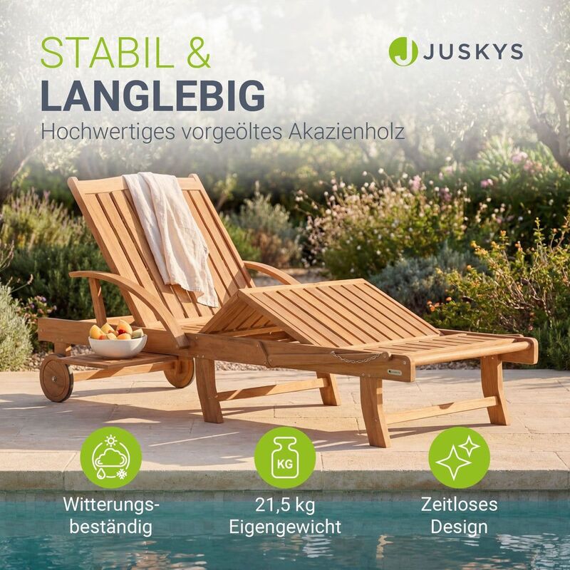Gartenliege klappbar Sun Scape Sonnenliege wetterfest Akazienholz verstellbar - 4262437187457