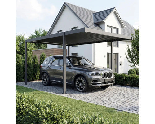 Konsta Einzelcarport Flachdach Stahlplatten anthrazit 300x500cm 8x8cm - 4306516776986