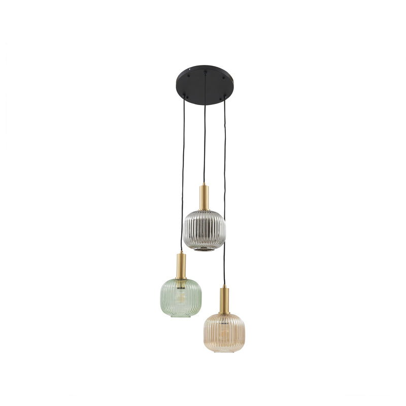 Lindby Hängeleuchte Doroteo 3-flg grün amber grau 45 cm Glas dimmbar E27 - 4251911792997