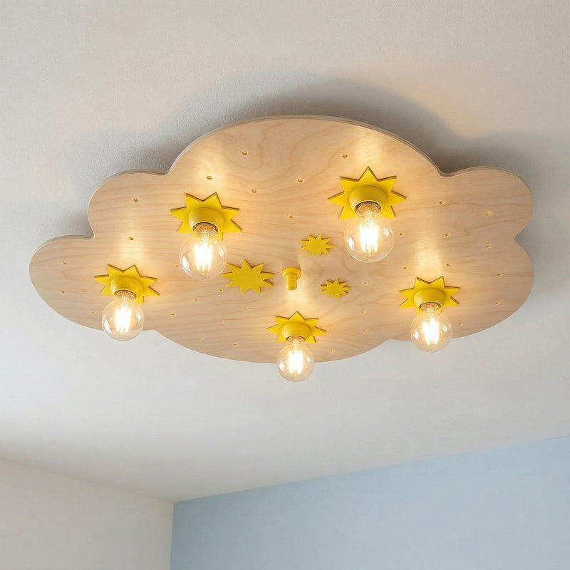 ELOBRA Deckenleuchte Sternenwolke LED Lampe dimmbar Holz buche natur 75x50cm - 4019698125625