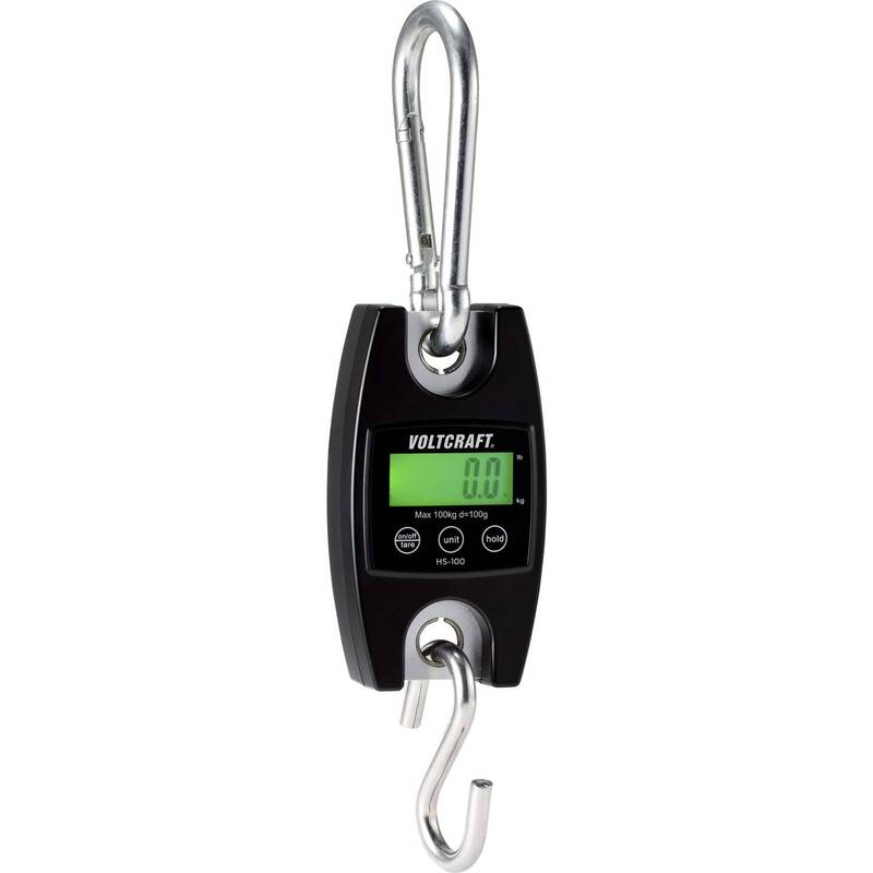 Voltcraft Hängewaage HS-100 digital 100kg Wägebereich 100g schwarz mit Haken - 4053199995325