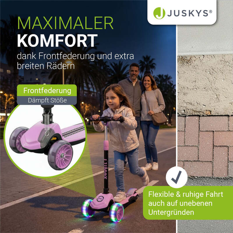 Kinderroller Lumox Roller für Kleinkinder ab 3 Jahren mit LED-Leuchträdern Rosa - 4262437187716