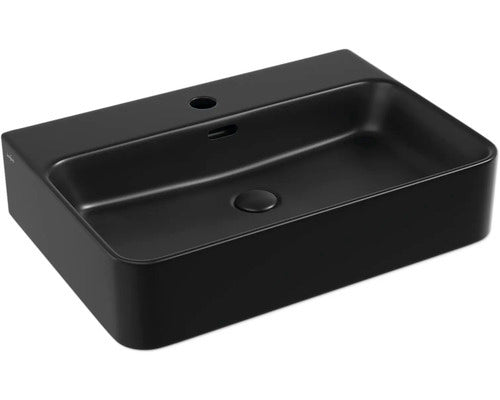 Jungborn Waschtisch Becken THREE 60x42 cm schwarz matt keramisches Ablaufventil - 4306517917159