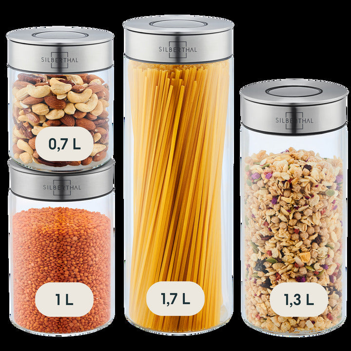 SILBERTHAL Vorratsglas Aufbewahrungsbehälter 4er Set Lebensmittel Glas Silkon - 4260470462920