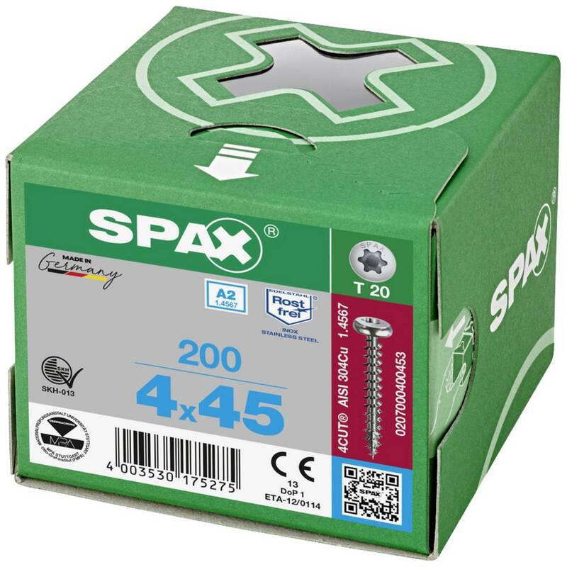 SPAX Halbrund-Holzschraube 4x45mm Edelstahl A2 T-STAR plus 200 Stück Schrauben - 4003530175275