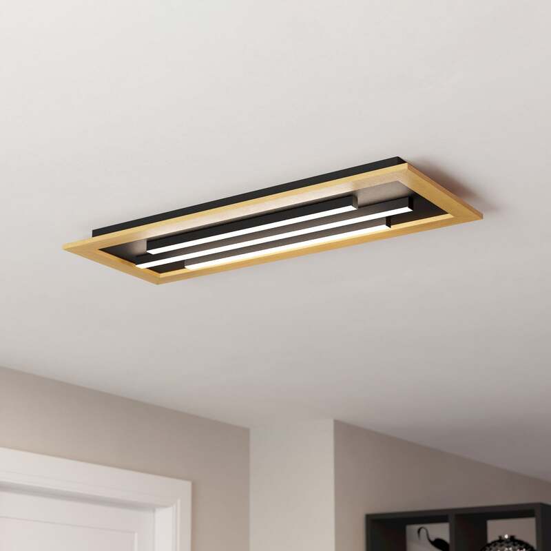 Deckenleuchte Lampe LED Eglo Tirrenara Fernbedienung Schwarz Holz Dimmbar - 9008606245024