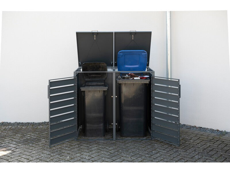 Westmann Mülltonnenbox Kubus 2x 240l Abdeckung Gartenbox Stahl anthrazit - 4260280775838