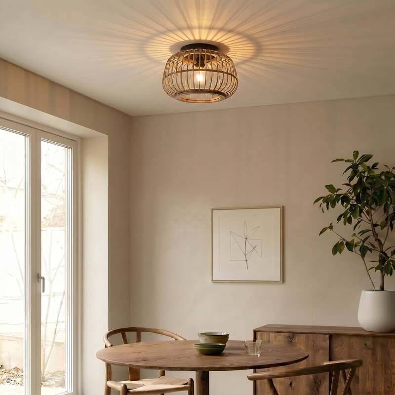 Lindby Deckenleuchte Bominio LED Lampe Rattan schwarz matt Ø40cm dimmbar 24,5cm - 4251911731354