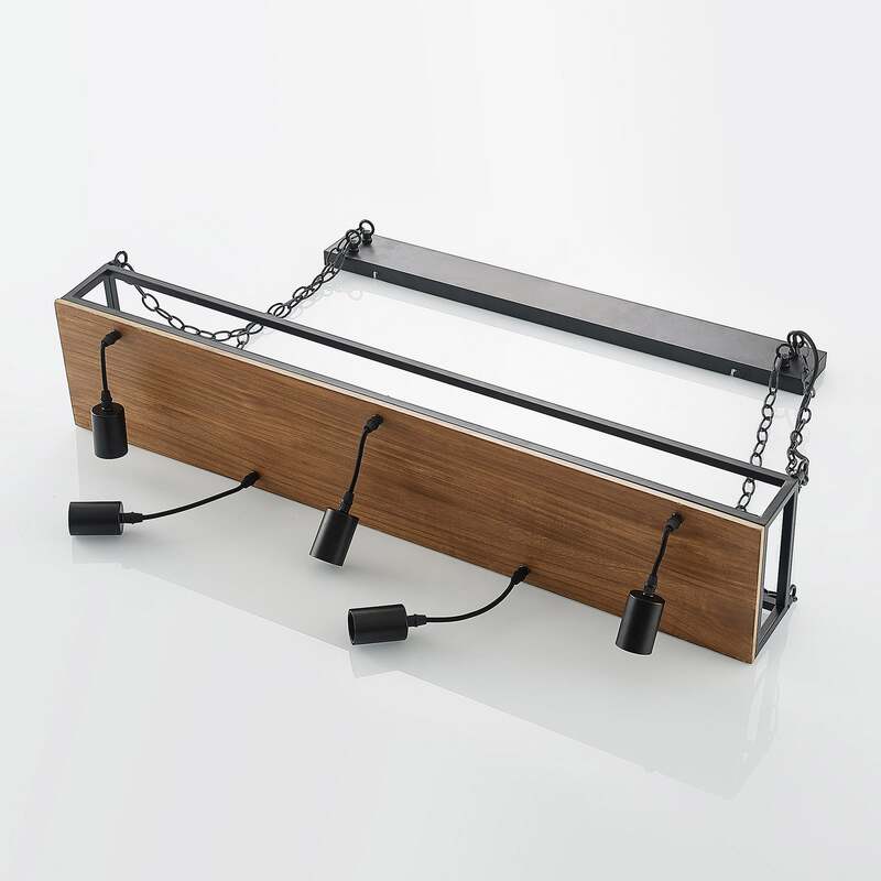 Lindby Pendelleuchte Kirista 5-flg LED schwarz Holz 100cm E27 Leuchte Lampe - 4251911734812