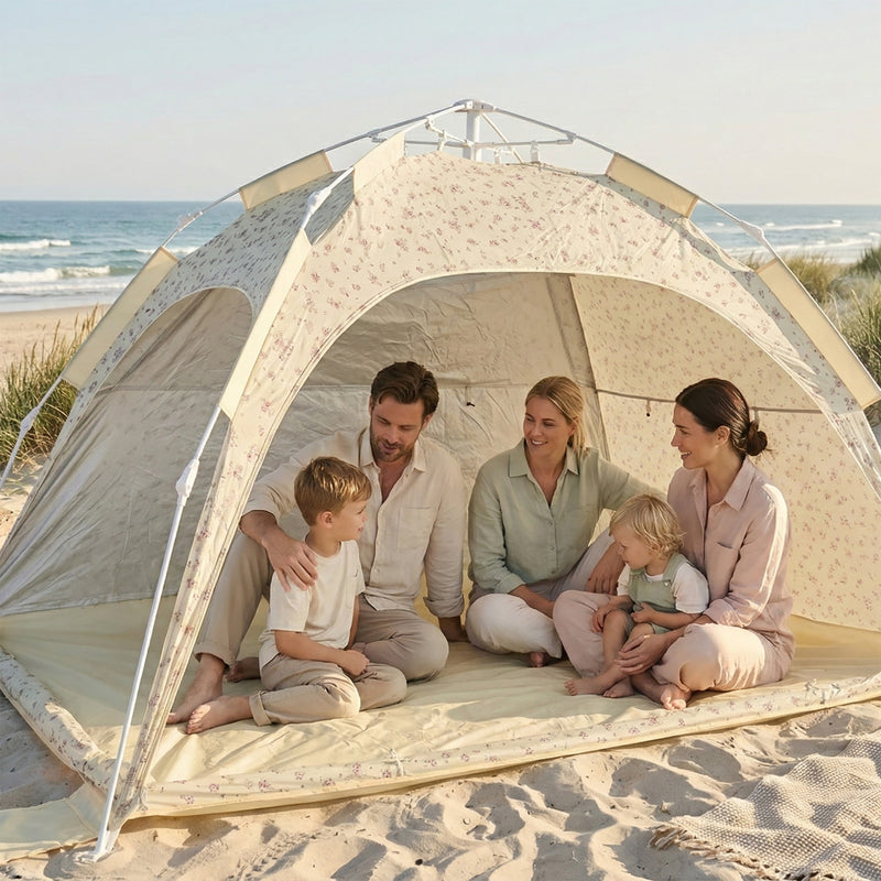 Bieco Strandzelt Vintage Flowers UV-beständig Familienzelt mit Sichtfenster 3x3m - 4005544206303