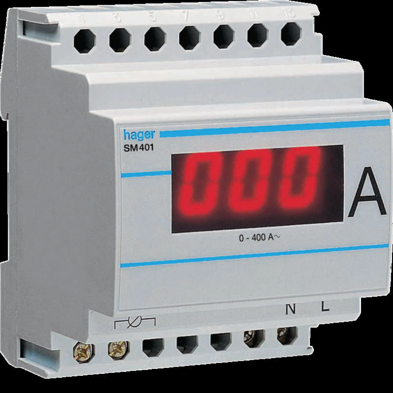 Hager Digitales Amperemeter Wandlermessung 0-400 A Messgerät Detektoren Wandler - 3250615634016