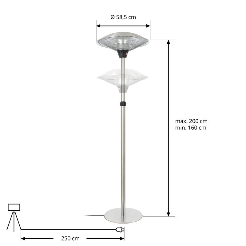 Lucande Stand-Heizstrahler Heizgerät silber 200cm IP44 mit Schukostecker 500W - 4255830918728