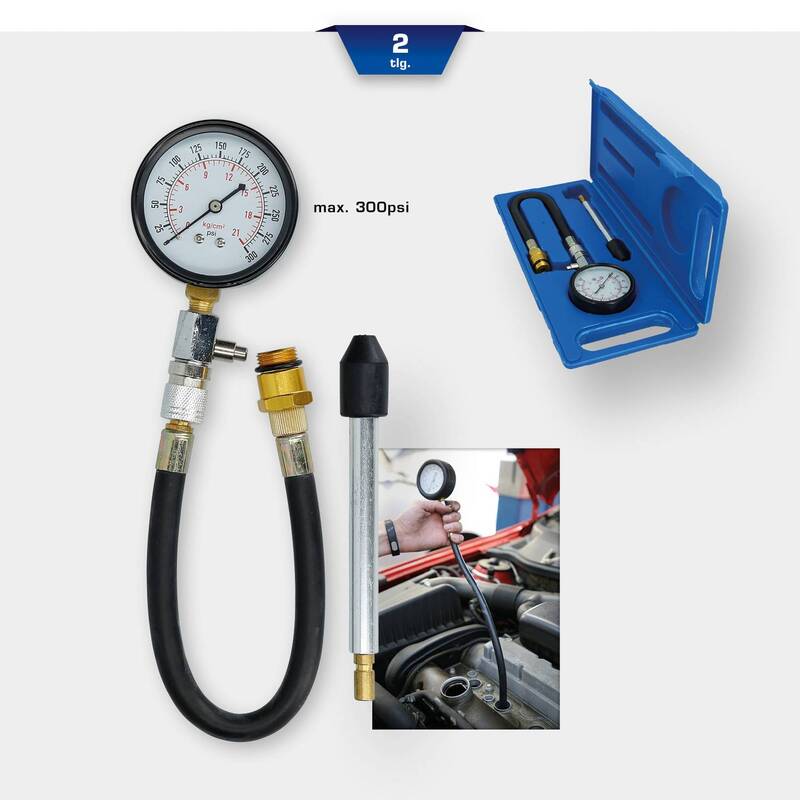 Brilliant Tools Kompressionstester Satz Kompressionsprüfer Benzin Motor Set 2tlg - 4042146779521