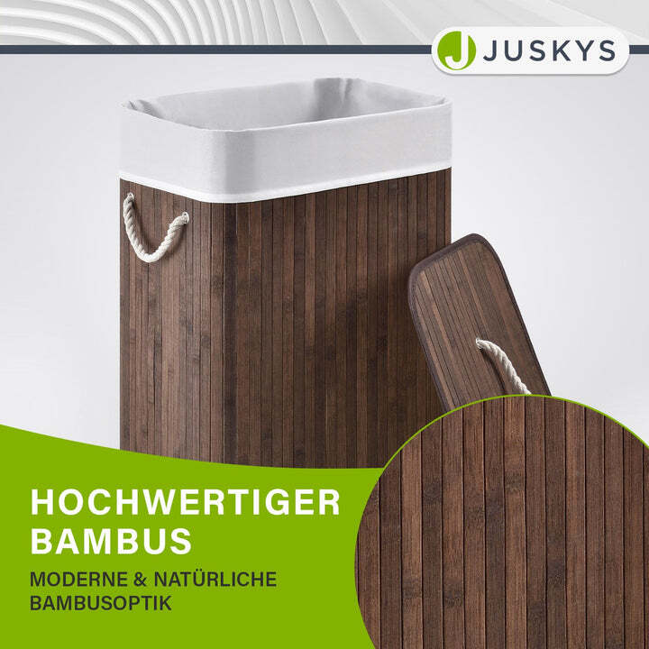 Bambus Wäschekorb Curly Wäschebehälter mit Deckel und Tragegriff 72 Liter braun - 4260565520924