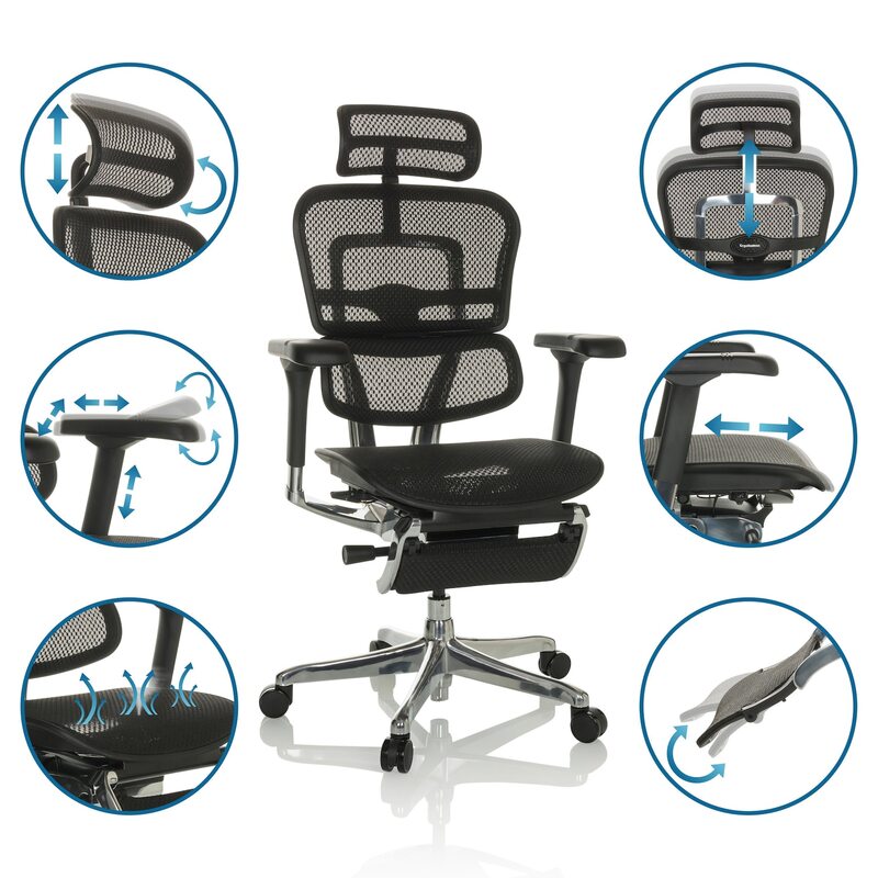 hjh OFFICE Bürostuhl Chefsessel ERGOHUMAN PLUS LEGPRO I schwarz mit Beinablage - 4064323035770