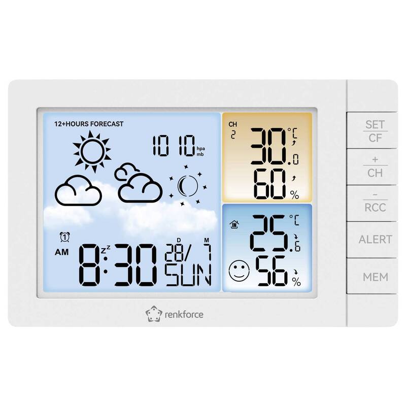 RENKFORCE Wetterstation Funkstation Wettervorhersage Temperatur 3 Sensoren Weiß - 4064161337241