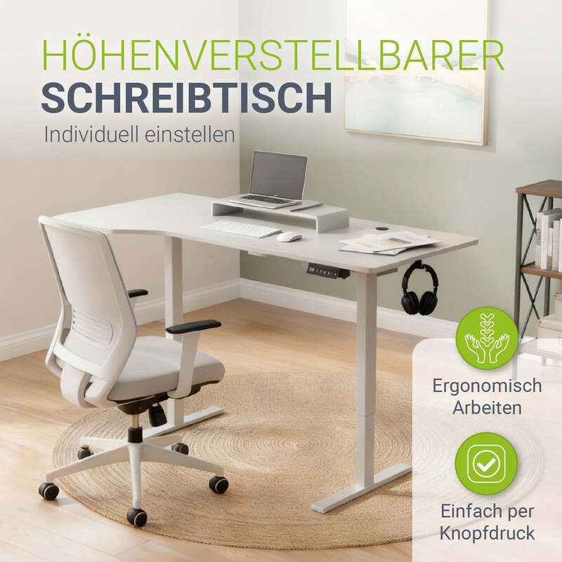Schreibtisch höhenverstellbar Office Stand elektrisch Kabelführung 160x75cm weiß - 4260565527947