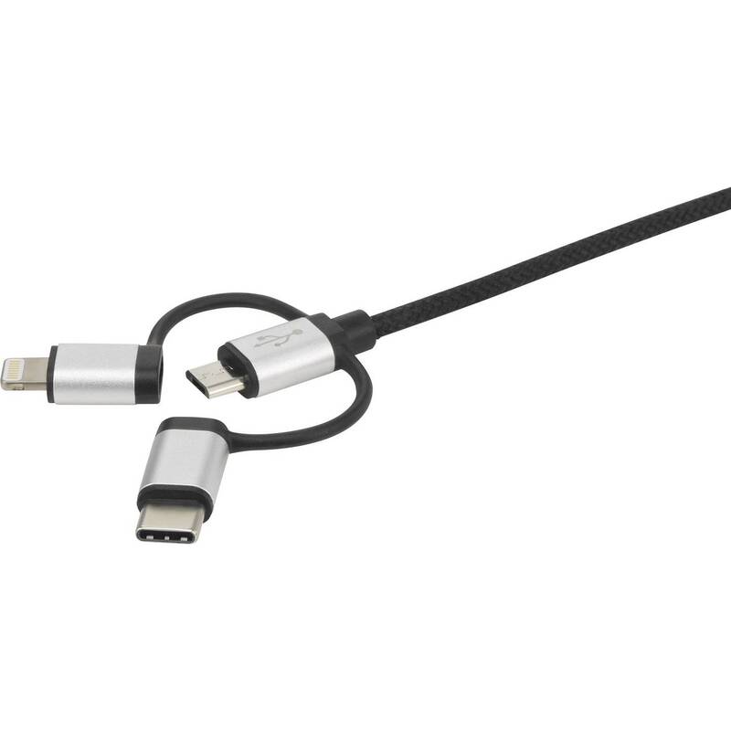 Renkforce USB-Kabel 3-in-1 USB-A USB-C Micro-B Apple Lightning 3m dunkelgrau - 4053199531509