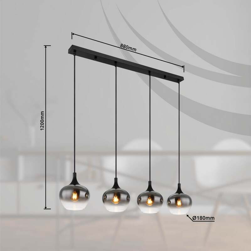 Hängelampe Maxy 100 cm rauchgrau 4-flg E27 dimmbar Globo Glas - 9007371432400