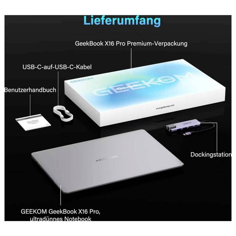 GEEKOM Notebook GeekBook X16 Pro 16 Zoll 2.5K Intel Core 5 125U 16GB RAM 512GB - 4064161518954