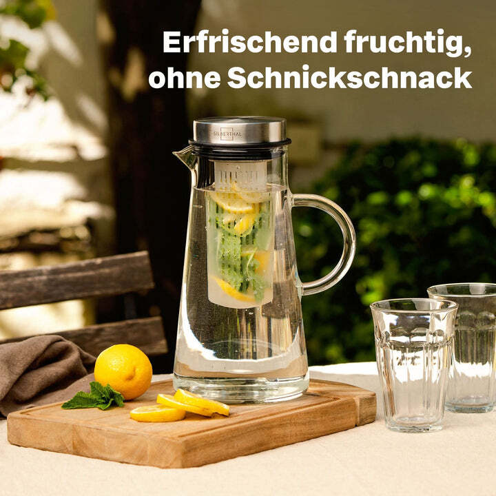 SILBERTHAL Karaffe Glaskaraffe Fruchteinsatz Wasserkanne Wasserkrug Klar 2 L - 4260470462425