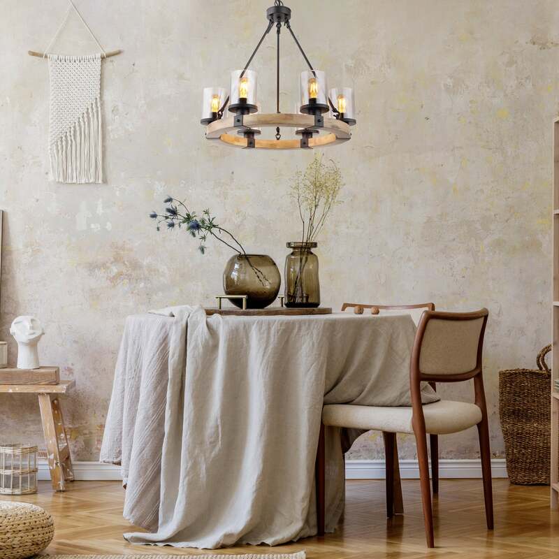 Globo Hängeleuchte Pendelleuchte Lila mit Holzring rund sechsflammig Lampe Spot - 4104640045110