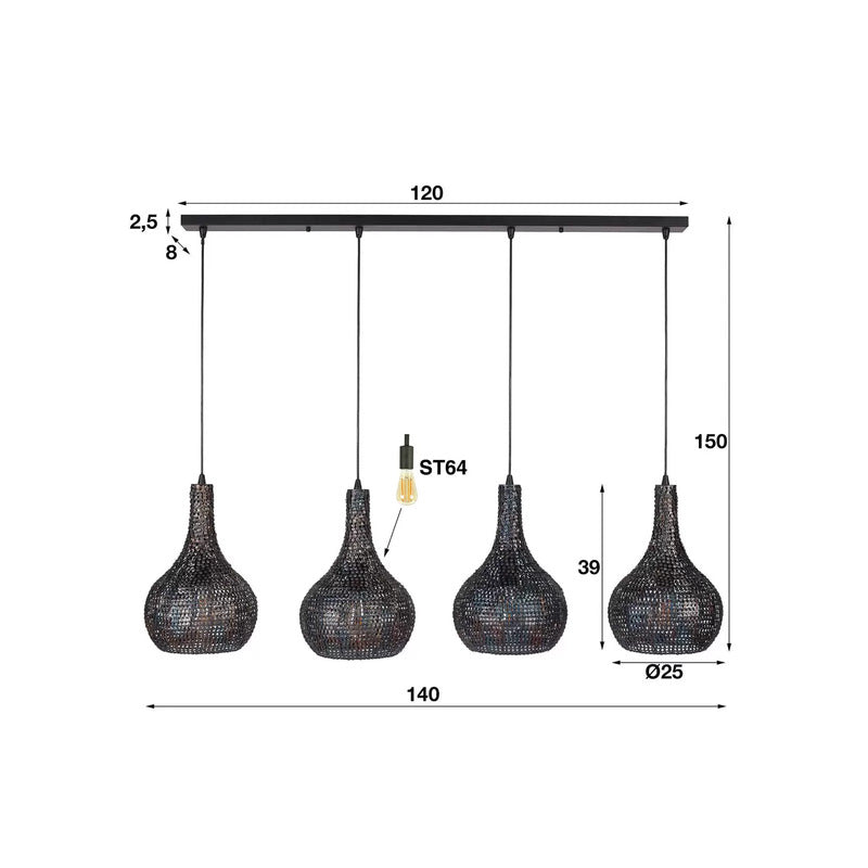 Hängeleuchte Grafenstein schwarz-braun 4-flammig LED Pendelleuchte dimmbar Lampe - 8713244081040
