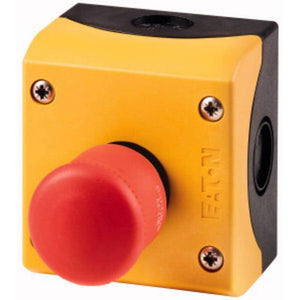 B-Ware Eaton Not-Aus-Taster M22-PV/KC02/IY 115-500V 6A 2Ö IP66 IP69 gelb Kunststoff