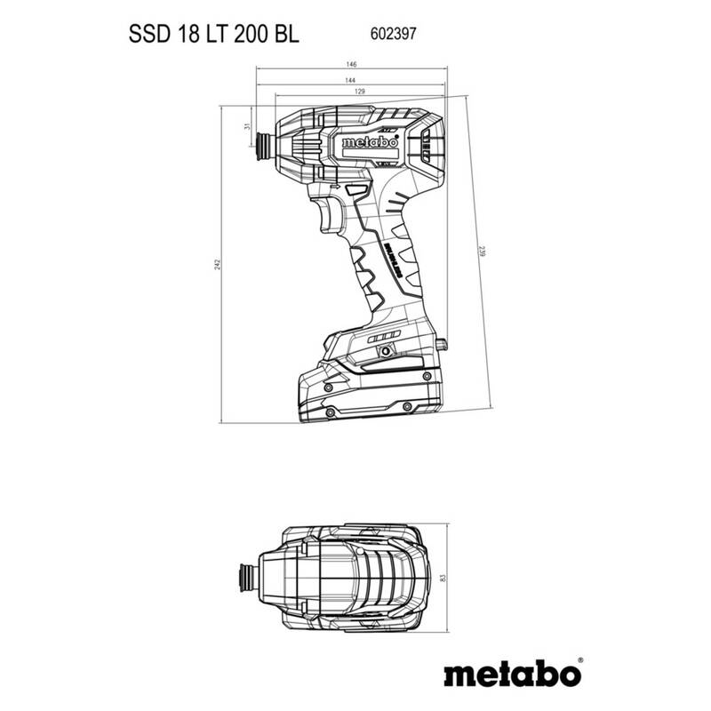 Metabo Akku-Schlagschrauber SSD 18 LT 200 BL 200Nm 18V ohne Akku Werkzeug 1,17kg - 4061792217232