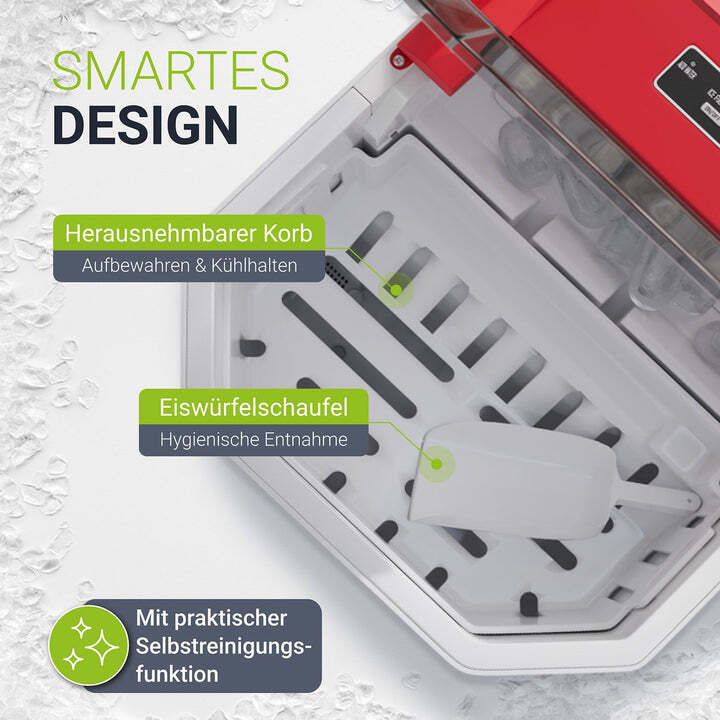 Eiswürfelmaschine IceOracle Selbstreinigung 12kg Eis pro Tag 2 Größen Rot - 4262437182186