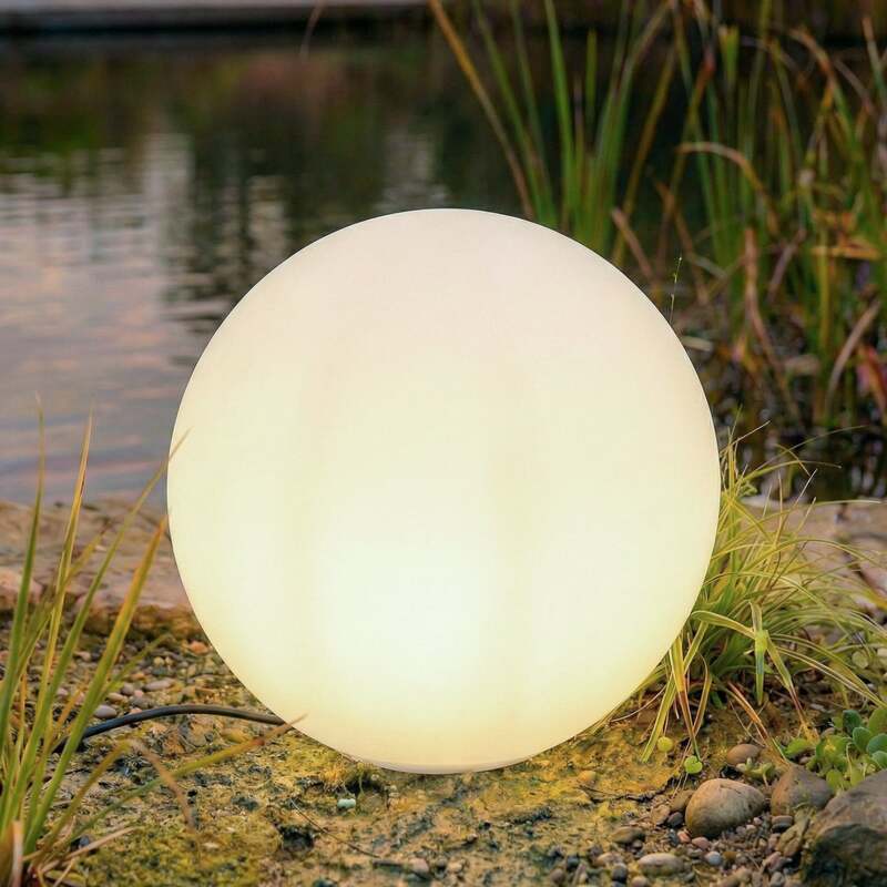 Lindby Kugelleuchte Valyra LED Gartenlampe Außenleuchte Ø50cm IP54 Erdspieß weiß - 4255830910432