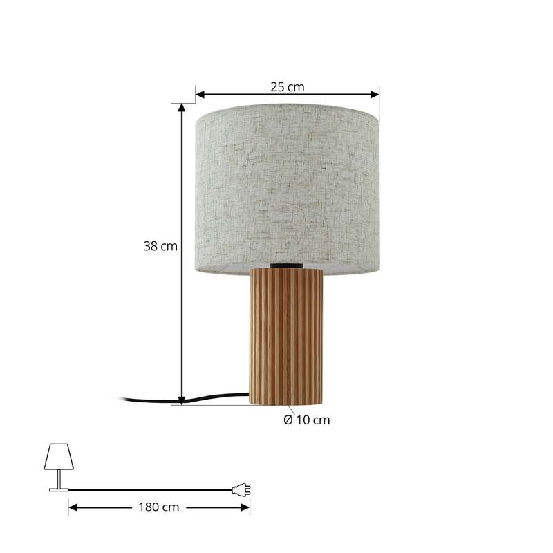 Lindby Tischleuchte Kimiko 38 cm Holz Textil beige E27 15 W mit Schalter - 4251911798517