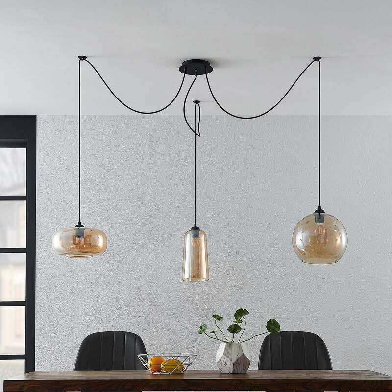 Lucande Pendelleuchte Hängeleuchte Zyli LED dimmbar 3-flammig schwarz amber - 4251911701722