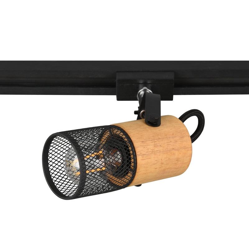 TRIO LIGHTING Schienenstrahler Tosh LED Strahler dimmbar schwarz matt Holzdetail - 4017807506020