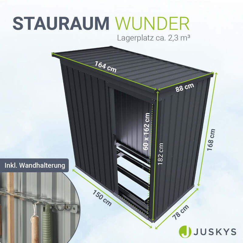 Gerätehaus Metall Geräteschuppen dunkelgrau mit Fundamentrahmen 164x88x182cm - 4262437186504