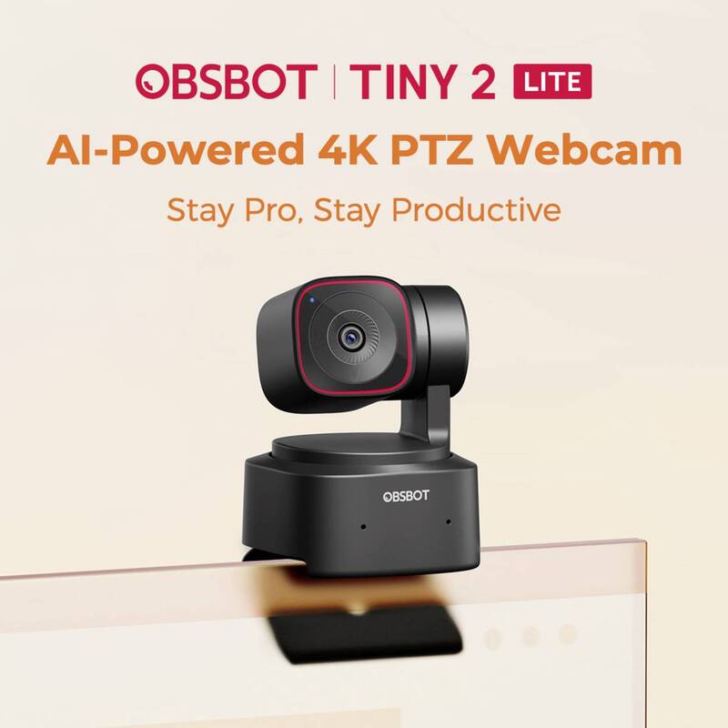OBSBOT Tiny 2 Lite 4K Webcam mit AI Auto-Tracking und Klemm-Halterung schwarz - 6971889230441