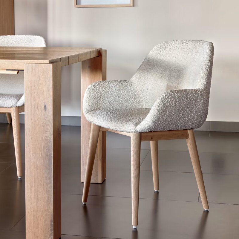 Kave Home Esszimmerstuhl Sessel Stuhl Weiß Bouclé Eschenholz SIEHE TEXT/FOTO670 - 8433840706825