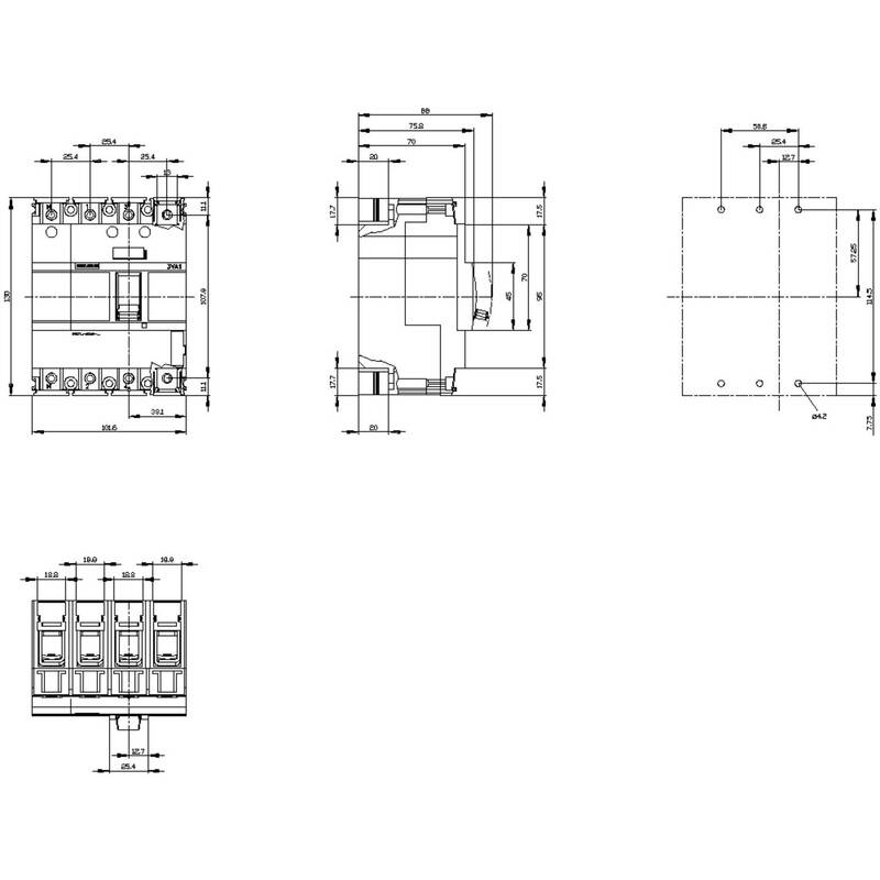 Siemens Leistungsschalter 3VA1116-3ED46-0AA0 4polig 160A 690V IP40 Festeinbau - 4042948822845