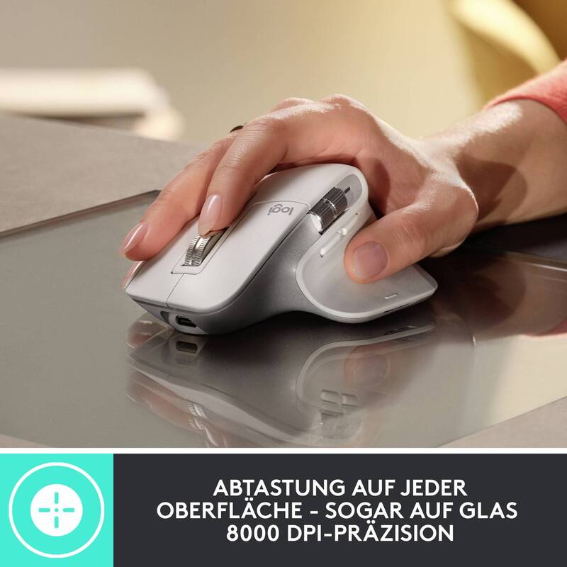 Logitech MX Master 3S Ergonomische Maus Bluetooth 8000 dpi Hellgrau 7 Tasten - 5099206103733